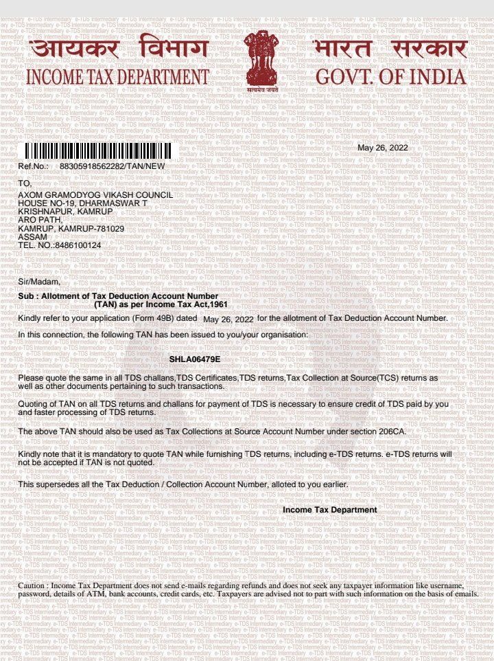 TAN CERTIFICATE